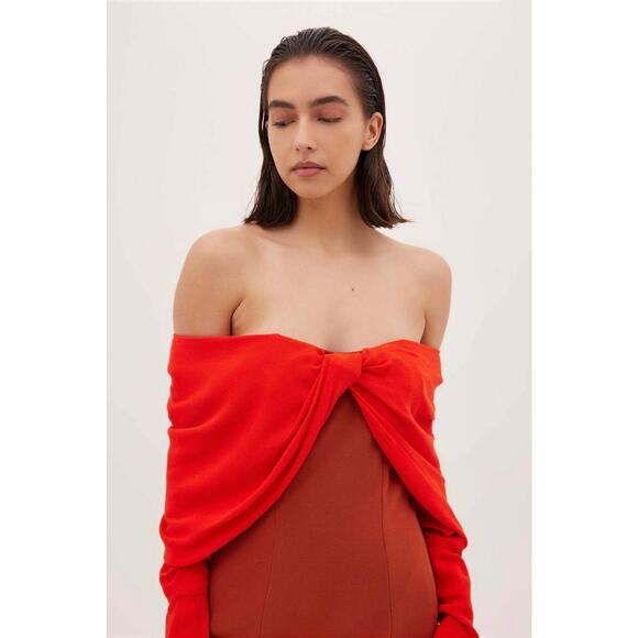 $725 BIANCA SPENDER RUNWAY Brick Red Crepe Dress – Size 2 Small - Picture 9 of 15